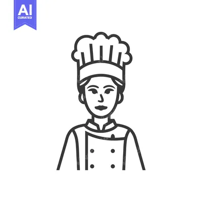Aset premium populer: Line Art Illustration of a Female Chef Wearing a Hat