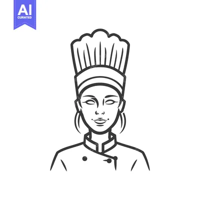Popular premium asset: Line Art Illustration of a Female Chef Wearing a Tall Hat