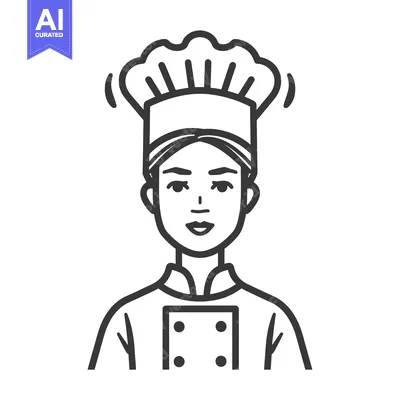 Aset premium populer: Line art illustration of a female chef wearing a toque