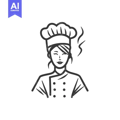 Popular premium asset: Line Art Illustration of a Female Chef with a Smiling Face