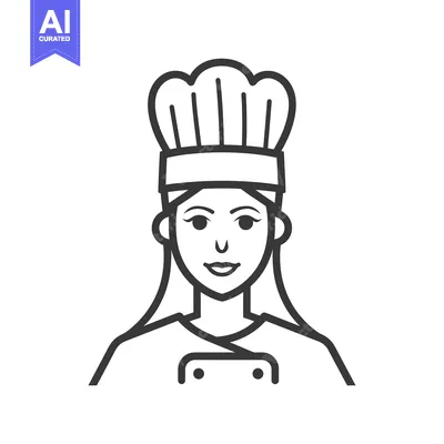 Aset desain premium: Line art illustration of a female chef with a toque