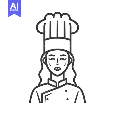 Aset premium populer: Line Art Illustration of a Female Chef with Closed Eyes