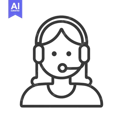 Aset desain premium: Line Art Illustration of a Female Customer Service Representative with