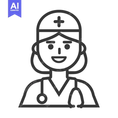 Popular premium asset: Line art illustration of a female doctor wearing a hat with a cross an