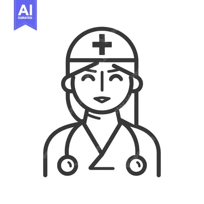 Premium design asset: Line Art Illustration of a Female Doctor with a Stethoscope