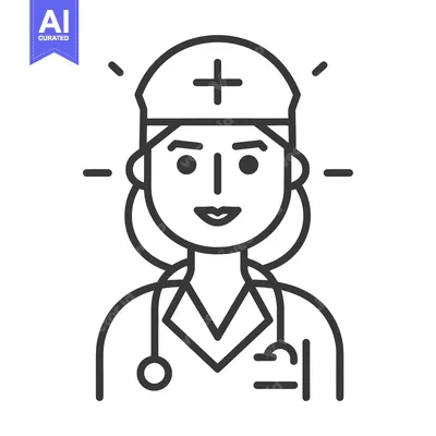 Popular premium asset: Line art illustration of a female doctor with a stethoscope