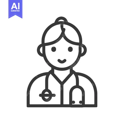 Aset premium populer: Line art illustration of a female doctor with a stethoscope