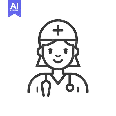 Popular premium asset: Line art illustration of a female doctor with a stethoscope