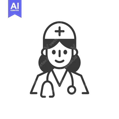 Aset premium populer: Line art illustration of a female doctor with a stethoscope