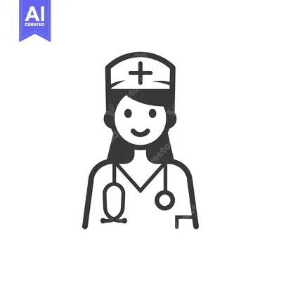 Aset premium populer: Line art illustration of a female doctor with a stethoscope
