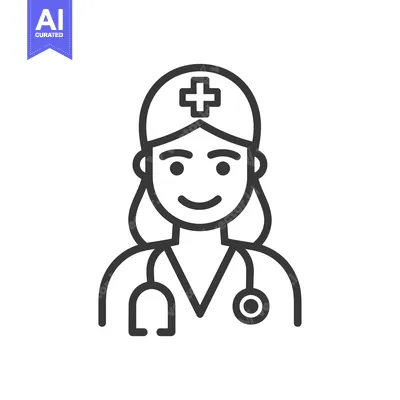 Aset desain premium: Line Art Illustration of a Female Doctor with a Stethoscope