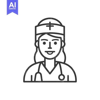 Aset premium populer: Line art illustration of a female doctor with a stethoscope