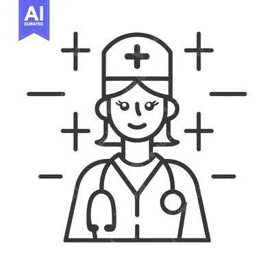 Premium design asset: Line art illustration of a female doctor with a stethoscope