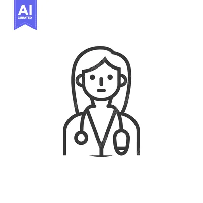 Aset premium populer: Line art illustration of a female doctor with a stethoscope