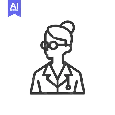 Aset desain premium: Line Art Illustration of a Female Doctor with Glasses and a Stethoscop