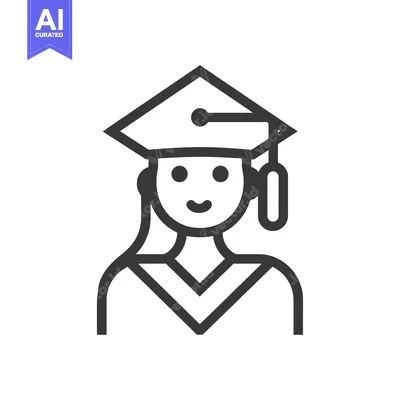 Aset desain premium: Line art illustration of a female graduate wearing a cap and gown