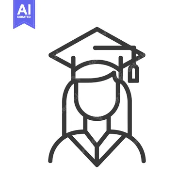 Aset desain premium: Line Art Illustration of a Female Graduate with a Graduation Cap
