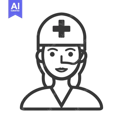 Aset premium populer: Line Art Illustration of a Female Medical Professional Wearing a Hat w