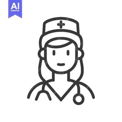 Aset desain premium: Line Art Illustration of a Female Nurse with a Stethoscope