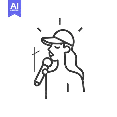 Aset desain premium: Line Art Illustration of a Female Singer with a Microphone