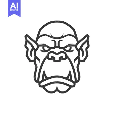 Aset desain premium: Line Art Illustration of a Ferocious, Open-Mouthed Orc Face