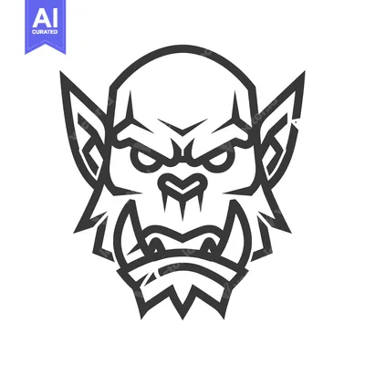 Aset desain premium: Line Art Illustration of a Ferocious Orc Face