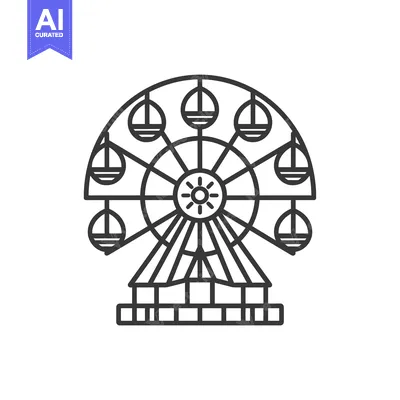 Line Art Illustration of a Ferris Wheel with Eight Gondolas