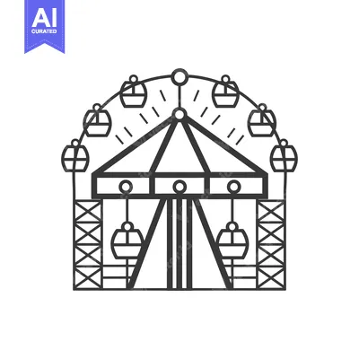 Aset premium populer: Line art illustration of a Ferris wheel with gondolas