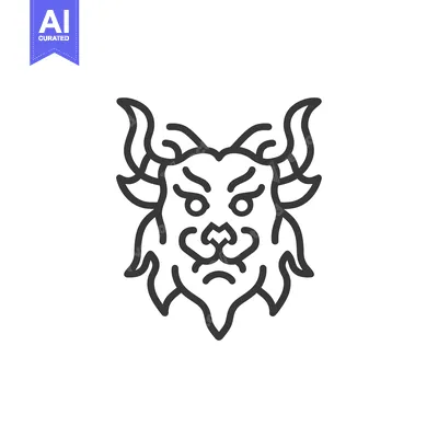 Premium design asset: Line Art Illustration of a Fierce Animal with Horns