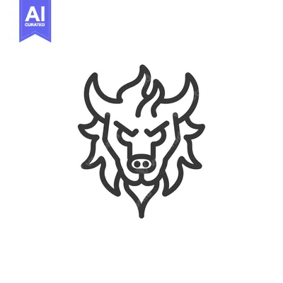 Aset premium populer: Line Art Illustration of a Fierce Bull's Head with Horns and Flames