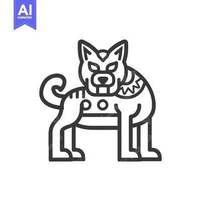 Aset desain premium: Line Art Illustration of a Fierce Canine with a Collar