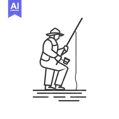 Popular premium asset: Line Art Illustration of a Fisherman Casting a Line