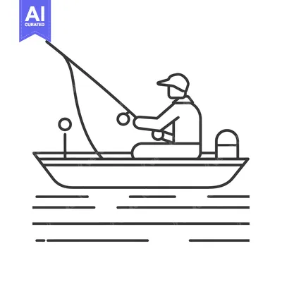Popular premium asset: Line art illustration of a fisherman in a boat