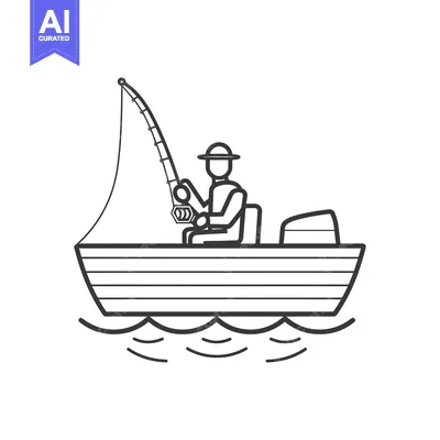 Aset premium populer: Line Art Illustration of a Fisherman in a Boat