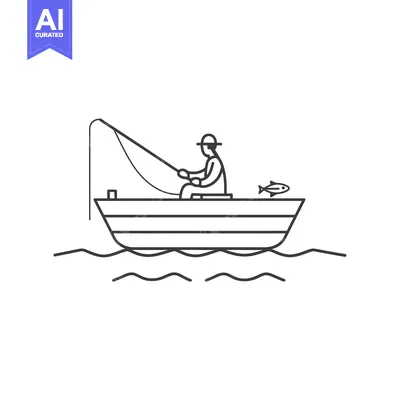 Popular premium asset: Line Art Illustration of a Fisherman in a Boat
