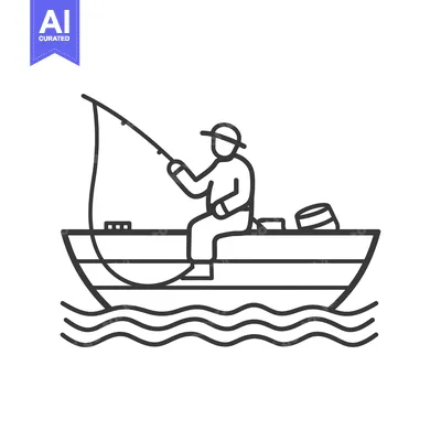 Aset premium populer: Line Art Illustration of a Fisherman in a Boat