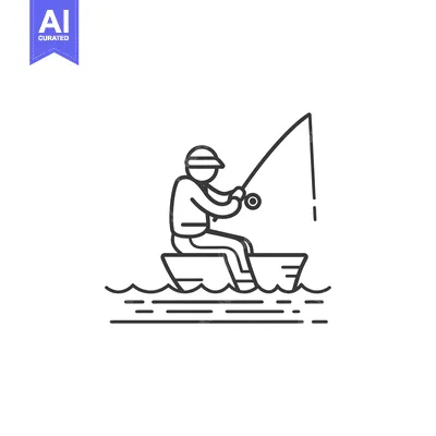 Aset premium populer: Line Art Illustration of a Fisherman in a Boat