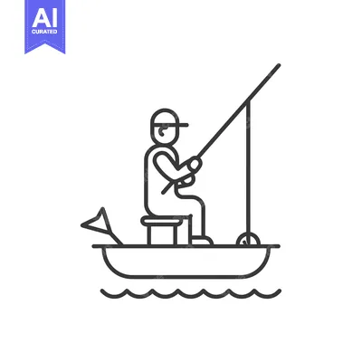 Premium design asset: Line Art Illustration of a Fisherman in a Boat