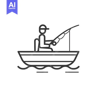 Aset premium populer: Line art illustration of a fisherman in a boat, fishing