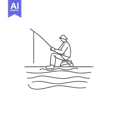 Aset desain premium: Line Art Illustration of a Fisherman Sitting on a Dock