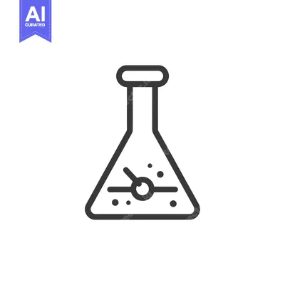 Aset desain premium: Line art illustration of a flask with a molecule inside