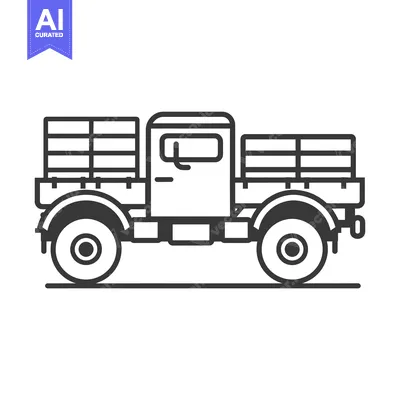 Line Art Illustration of a Flatbed Truck with Cargo Racks