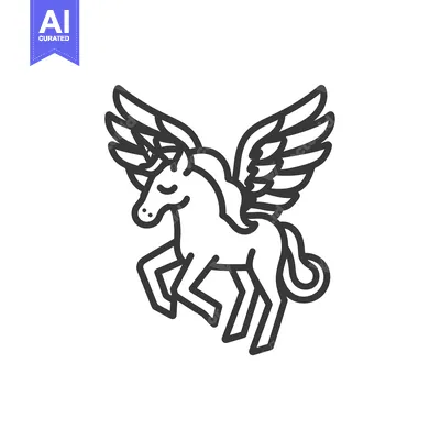 Aset desain premium: Line Art Illustration of a Flying Unicorn