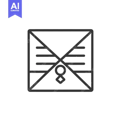 Aset desain premium: Line art illustration of a folded piece of paper with a seal