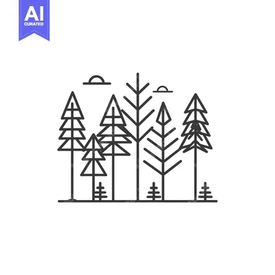 Aset desain premium: Line Art Illustration of a Forest with Six Trees