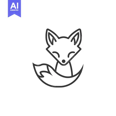 Aset desain premium: Line art illustration of a fox with its tail curled around its body