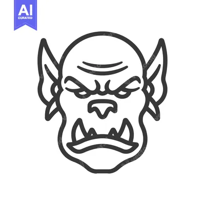 Aset premium populer: Line Art Illustration of a Frowning Monster with Large Ears and Teeth