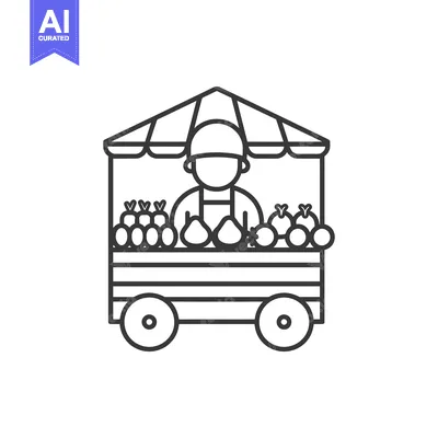 Premium design asset: Line Art Illustration of a Fruit Vendor Cart