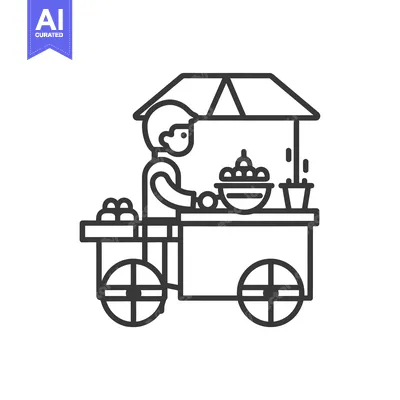 Aset desain premium: Line Art Illustration of a Fruit Vendor Cart