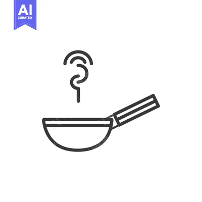 Line art illustration of a frying pan with steam rising from it